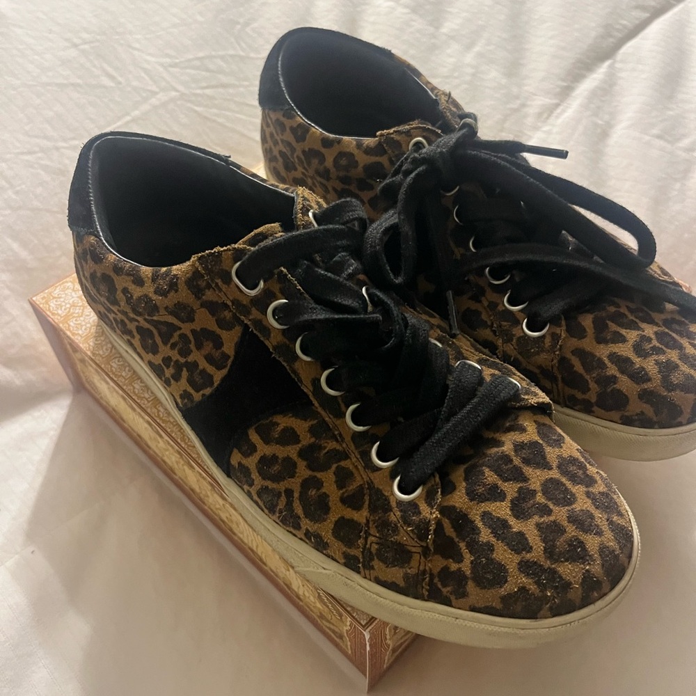 Celine Leopard Print Sneakers with Black Accents